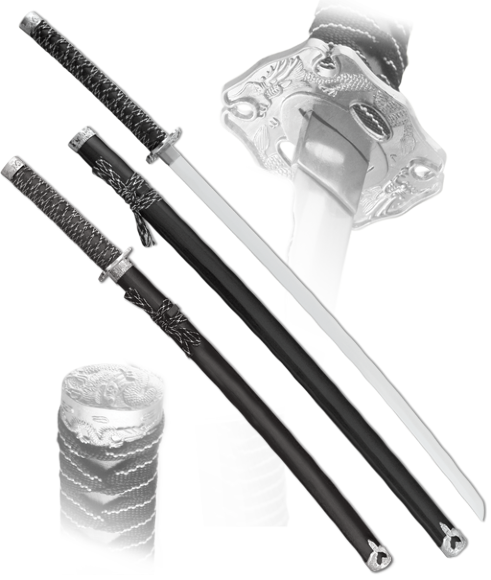 Набор самурайских мечей ножны черные, гарда серебро